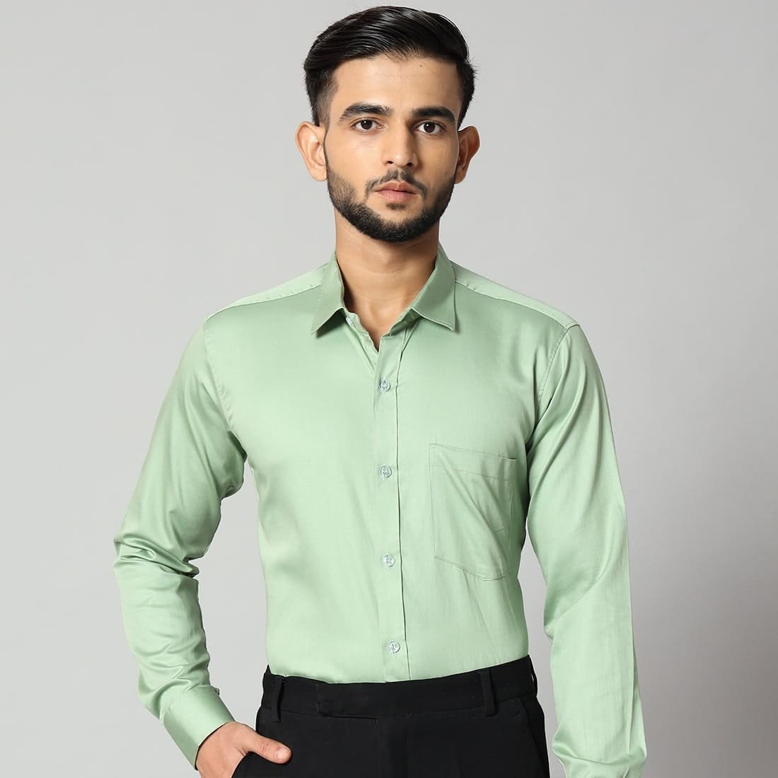 formal shirt for summer Bigreams Light Green Formal Shirt For Men's