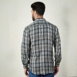 Grey Cotton Flannel Shirt With Patch Pocket