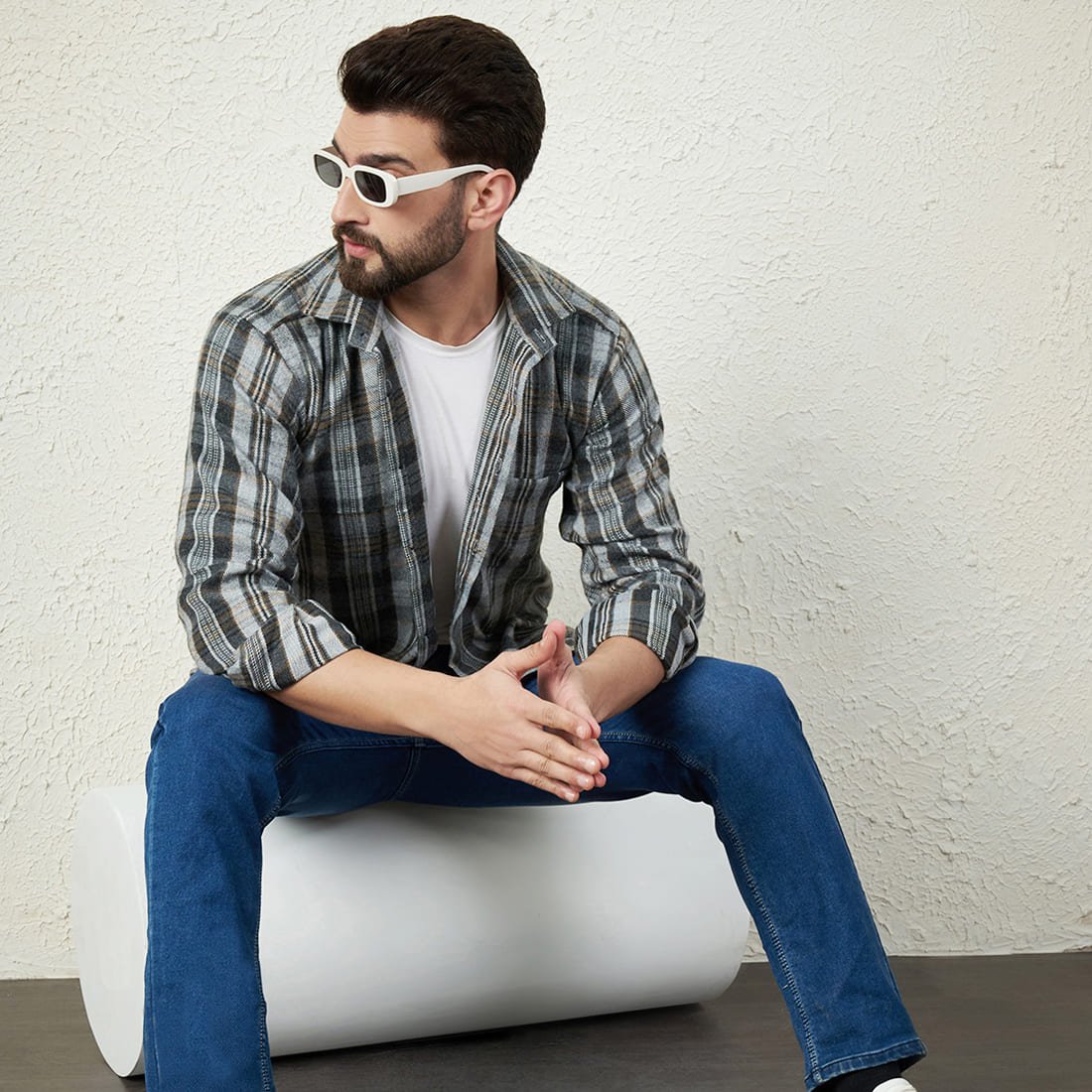 Indian cotton soft feel shirt Grey Cotton Flannel Shirt With Patch Pocket